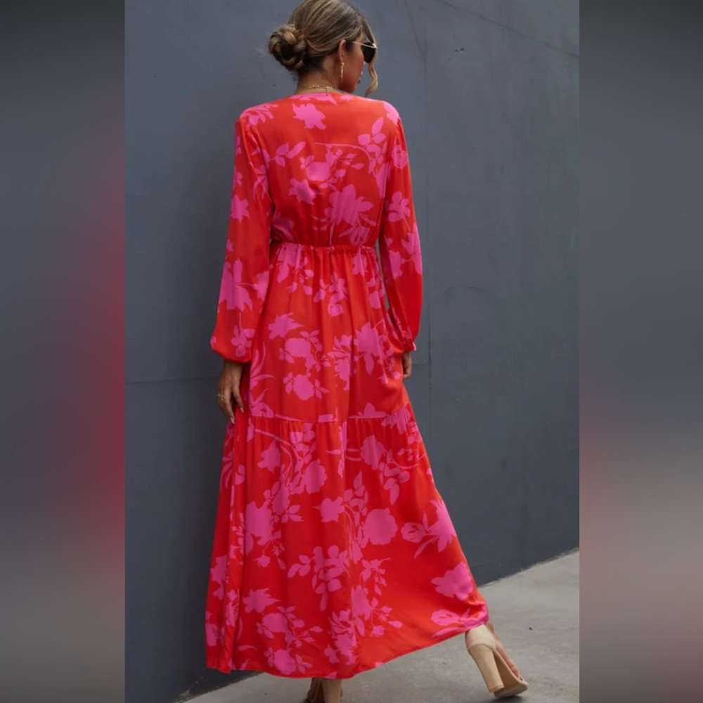 Red and Pink Floral Maxi Dress - Picture 2 of 6